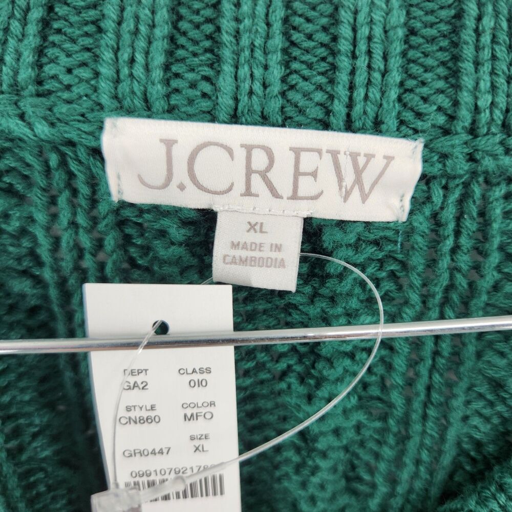 J.Crew‎ Women's Green XL 100% Cotton XL Cable Knit Crewneck Sweater NWT - Picture 3 of 8